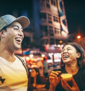 Two adventurers laughing